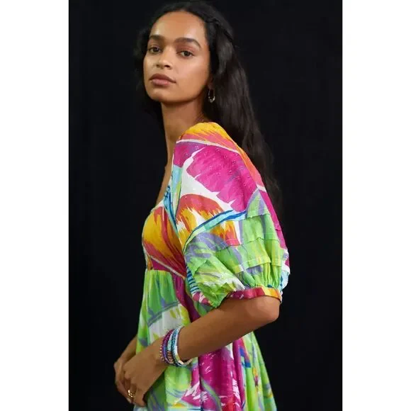 Anthropologie Farm Rio Rainbow Leaves Midi Dress XS NWT - Picture 4 of 5